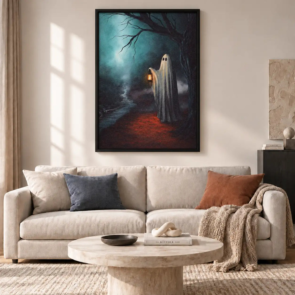 Lantern Ghost on Dark Forest Path Wall Art 2