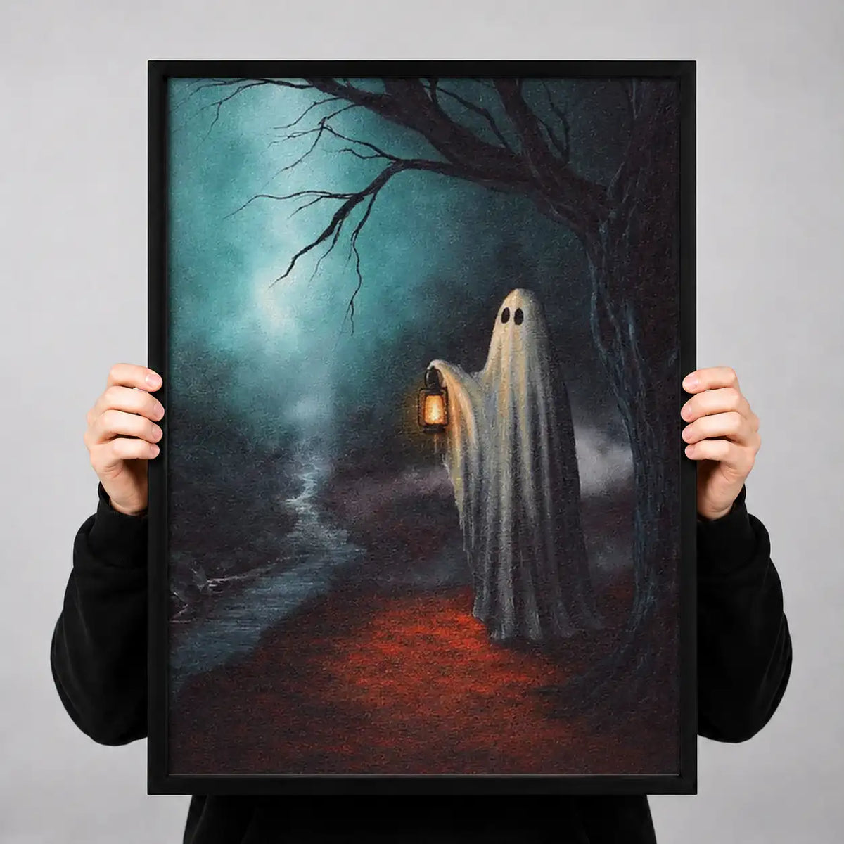 Lantern Ghost on Dark Forest Path Wall Art 3