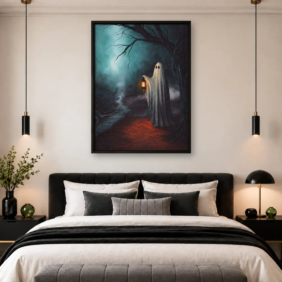 Lantern Ghost on Dark Forest Path Wall Art 4