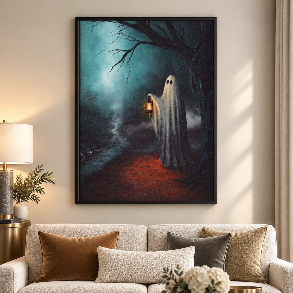 Lantern Ghost on Dark Forest Path Wall Art 5
