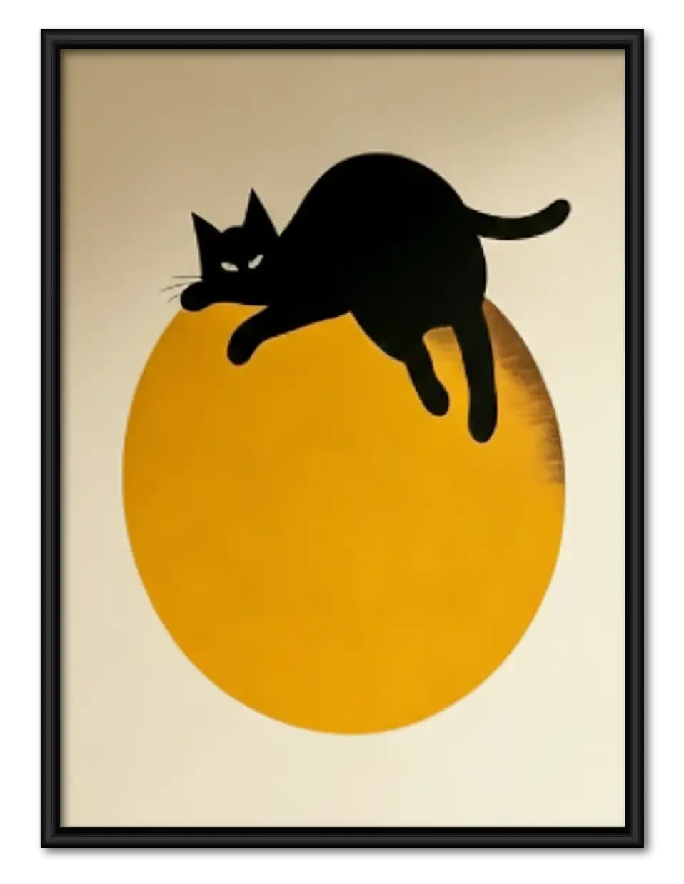 Leaping Black Cat over Golden Sun Wall Art 1