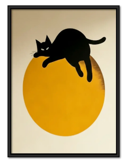 Leaping Black Cat over Golden Sun Wall Art