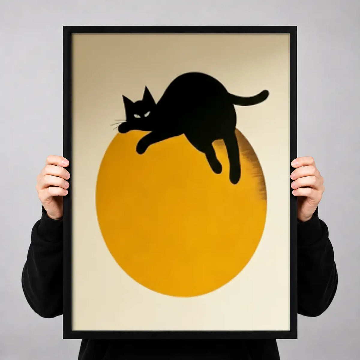 Leaping Black Cat over Golden Sun Wall Art 3