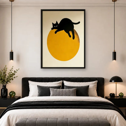 Leaping Black Cat over Golden Sun Wall Art 4