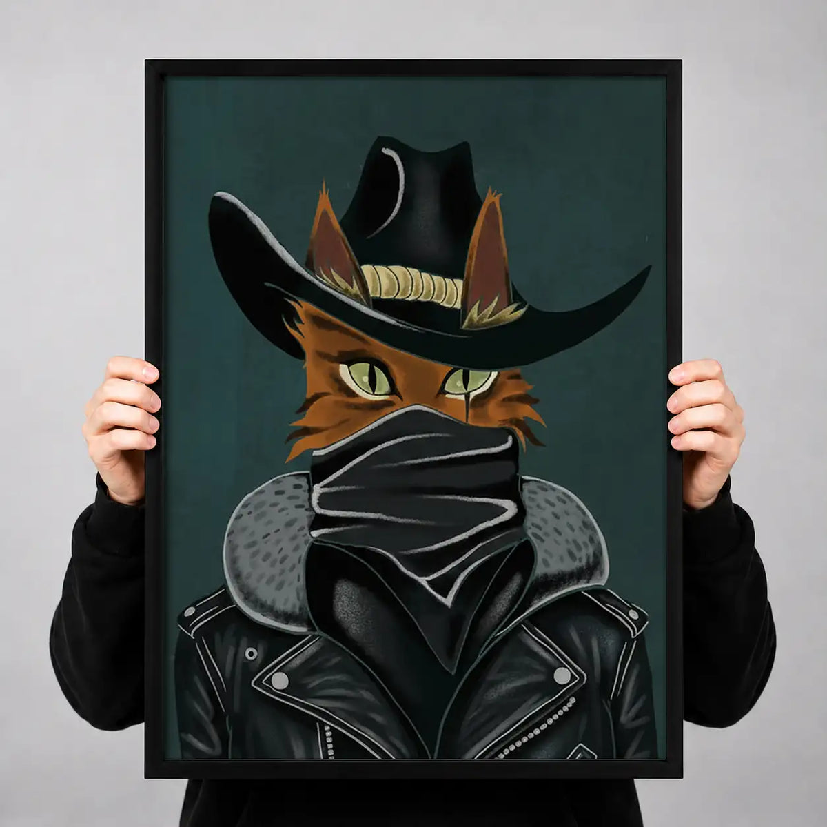 Leather Jacket Cowboy Cat Wall Art 3