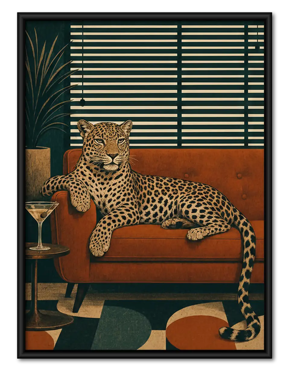 Leopard Lounging in Moody Interior Wall Art 1