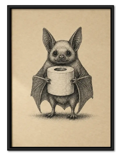 Little Bat Holding Coffee Mug Wall Art 1