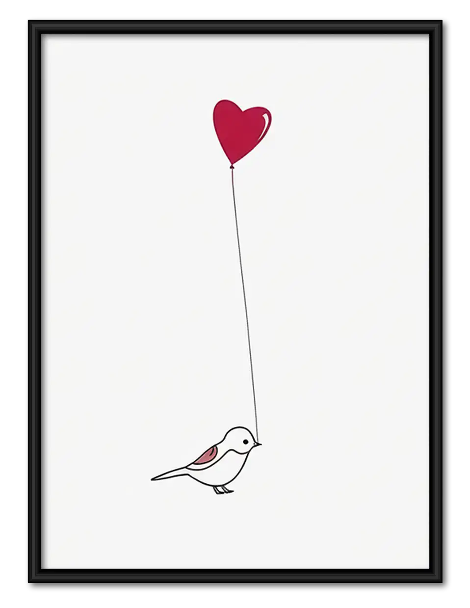 Little Bird Holding Red Heart Balloon Wall Art 1