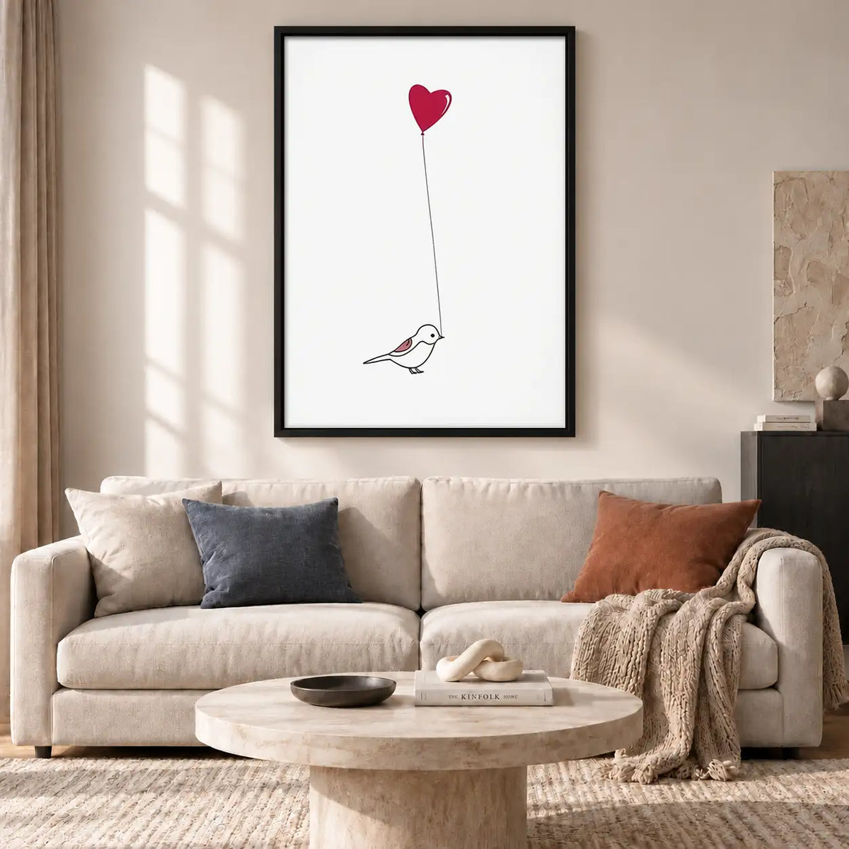 Little Bird Holding Red Heart Balloon Wall Art 2