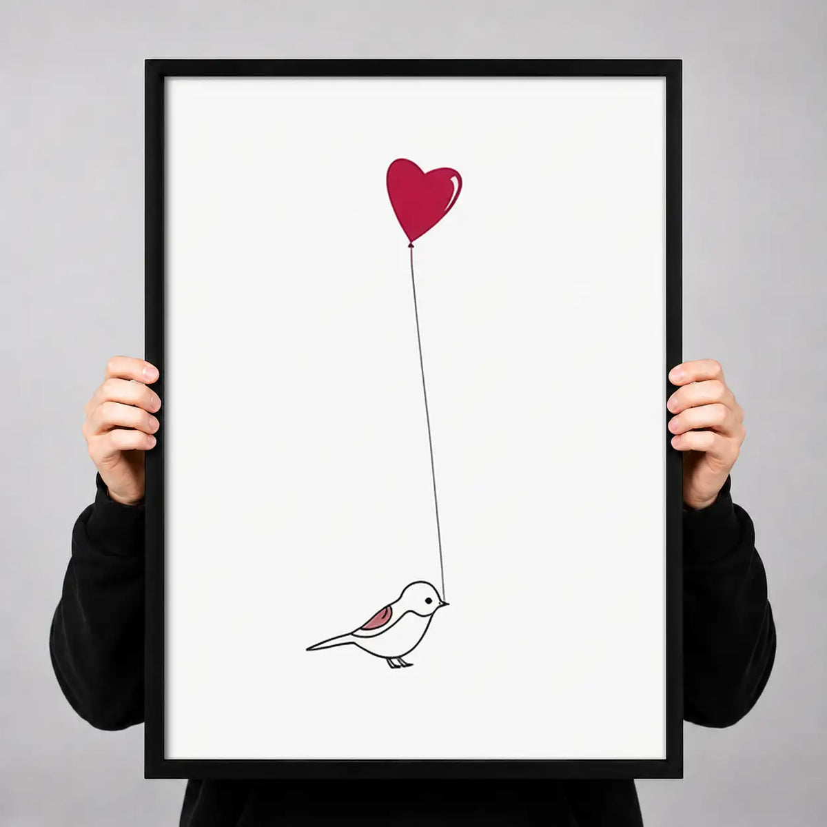 Little Bird Holding Red Heart Balloon Wall Art 3