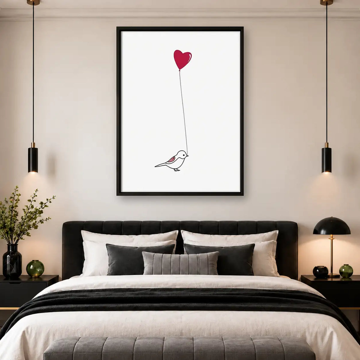 Little Bird Holding Red Heart Balloon Wall Art 4