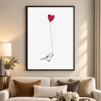 Little Bird Holding Red Heart Balloon Wall Art 5