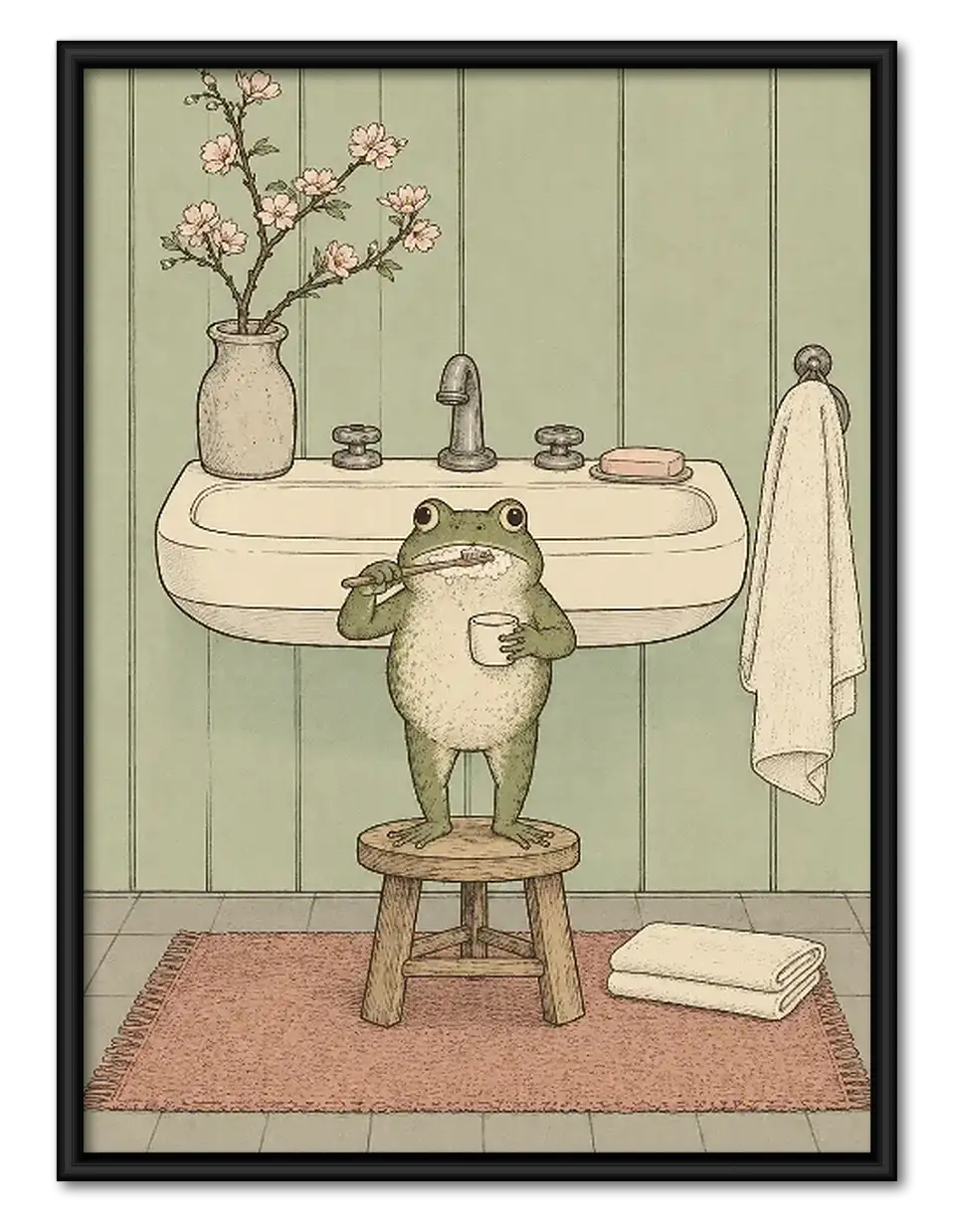 Little Frog at Bathroom Sink Wall Art 1
