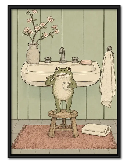 Little Frog at Bathroom Sink Wall Art
