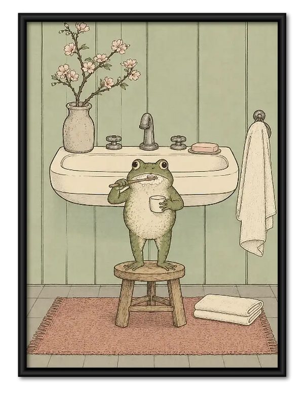 Little Frog at Bathroom Sink Wall Art