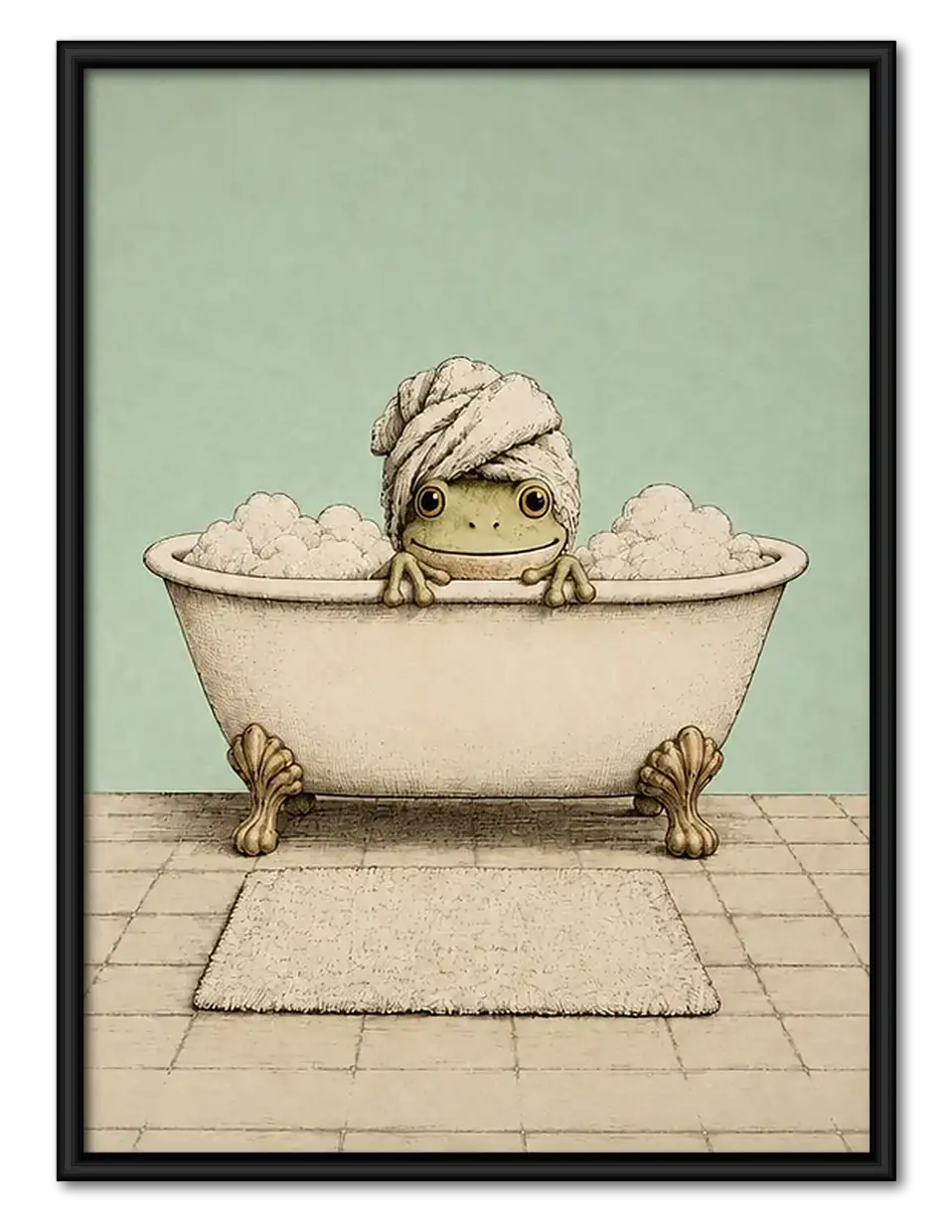 Little Frog Taking Bubble Bath Wall Art 1