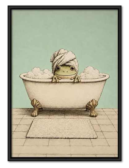 Little Frog Taking Bubble Bath Wall Art 1