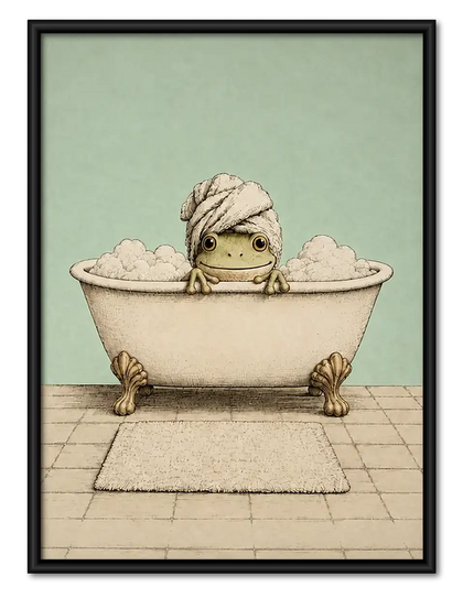 Little Frog Taking Bubble Bath Wall Art