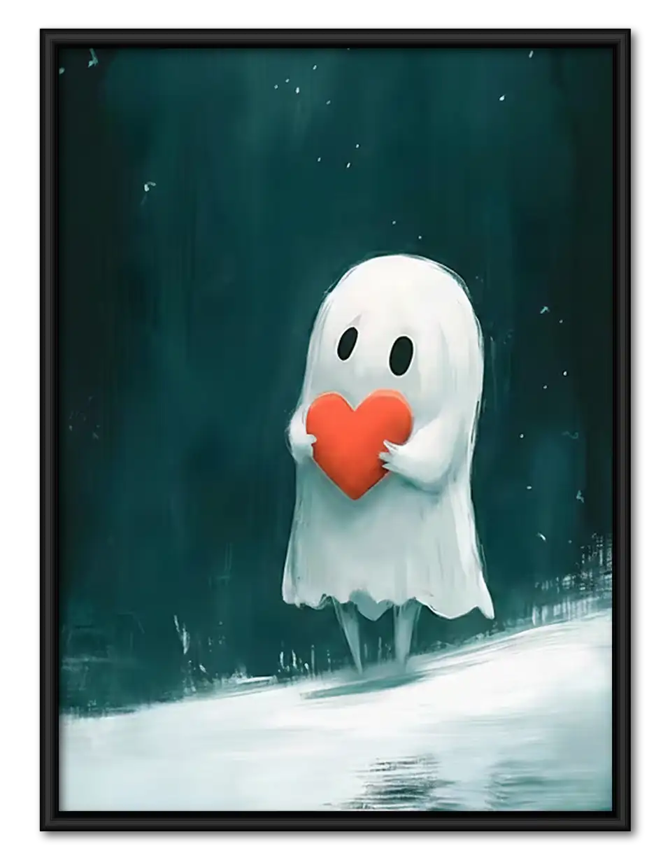 Little Ghost Holding Red Heart Wall Art 1
