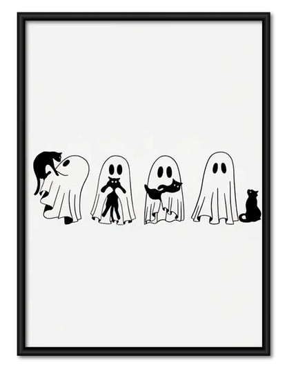 Little Ghost Parade with Black Cat Wall Art 1