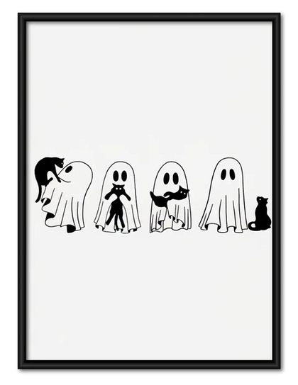 Little Ghost Parade with Black Cat Wall Art