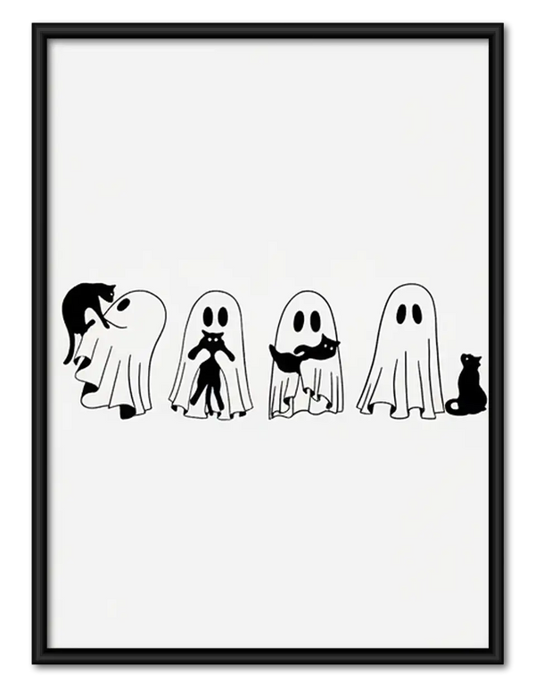 Little Ghost Parade with Black Cat Wall Art