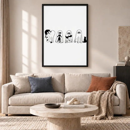 Little Ghost Parade with Black Cat Wall Art 2