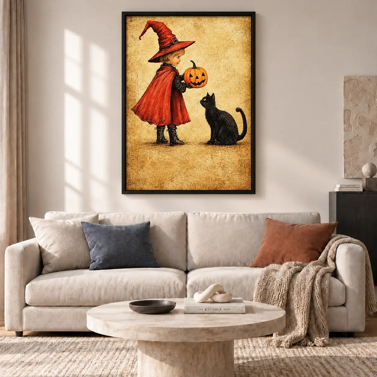 Little Witch with Pumpkin and Cat Wall Art 2