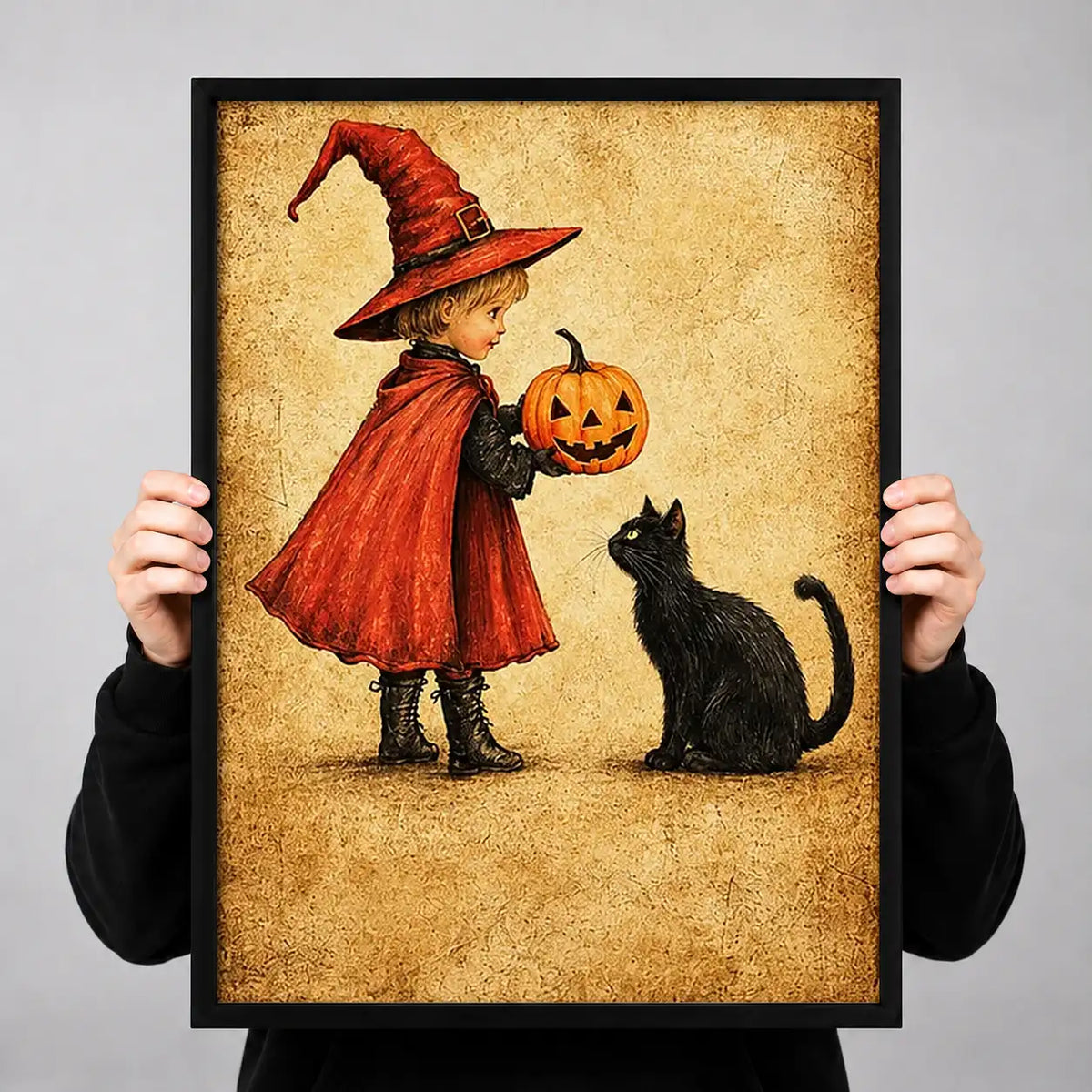 Little Witch with Pumpkin and Cat Wall Art 3