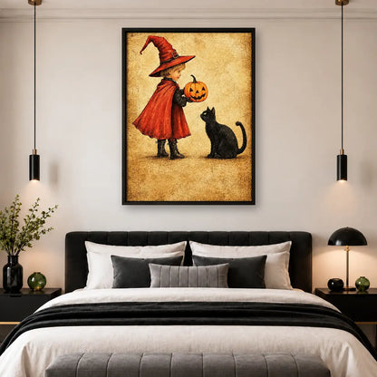 Little Witch with Pumpkin and Cat Wall Art 4