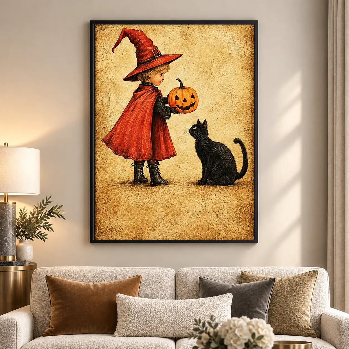 Little Witch with Pumpkin and Cat Wall Art 5