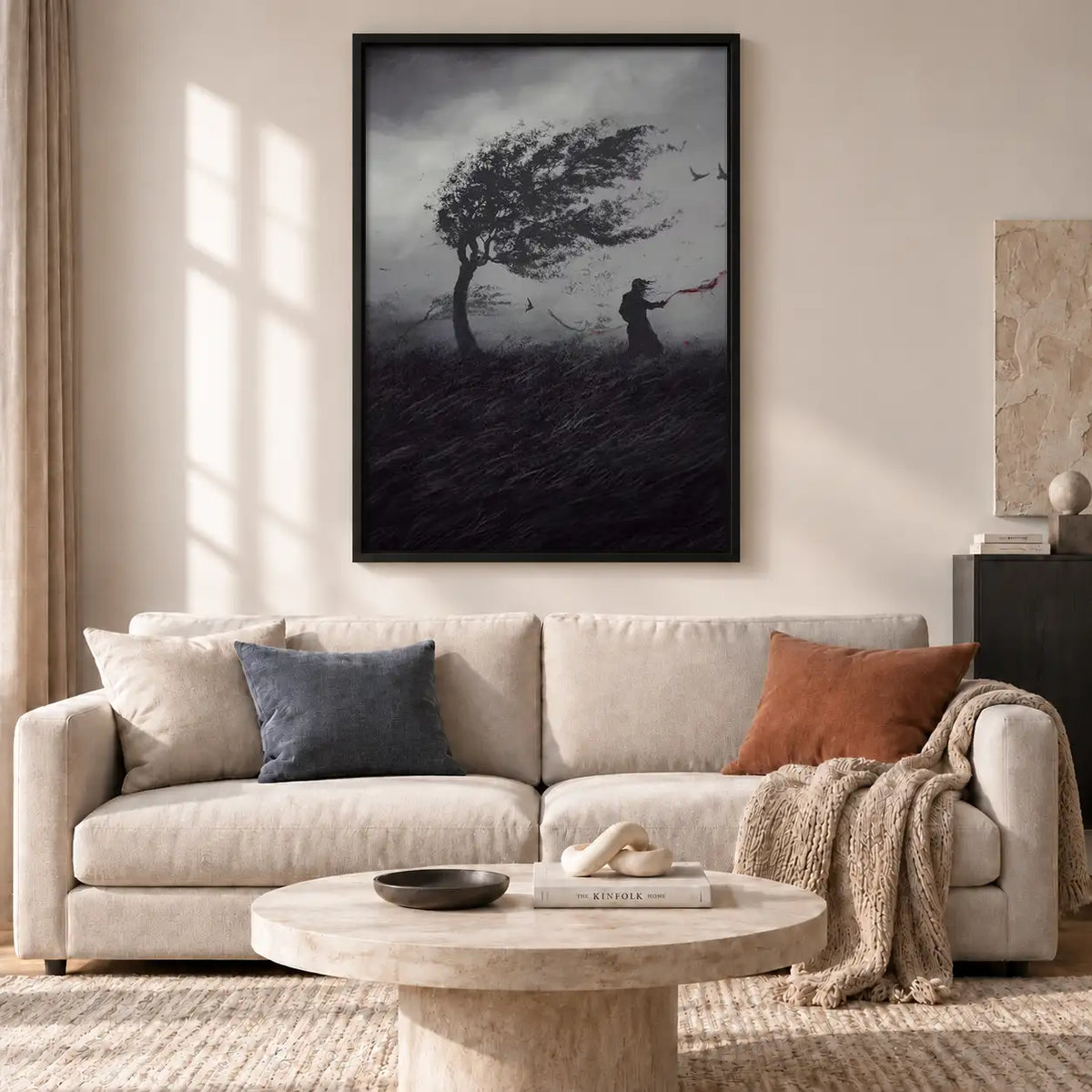 Lone Windswept Tree in Dark Landscape Wall Art 2