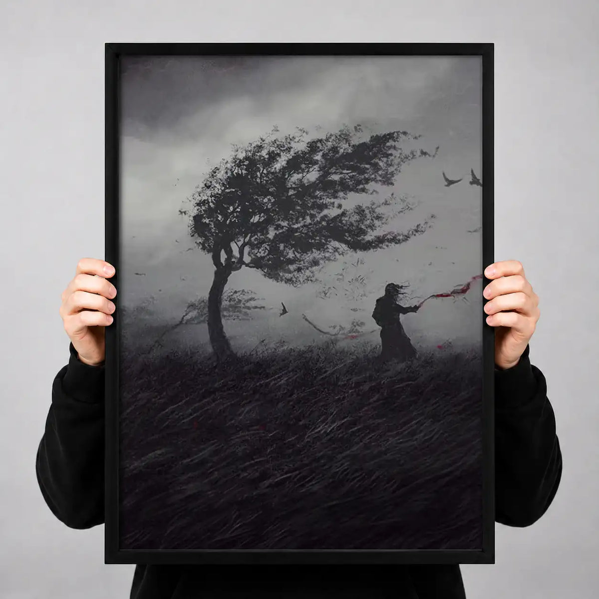 Lone Windswept Tree in Dark Landscape Wall Art 3
