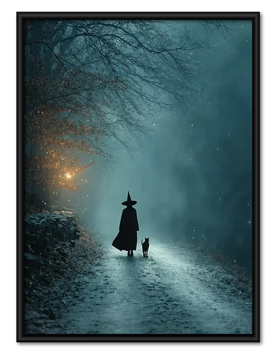 Lone Witch Walking Through Blue Fog Wall Art 1