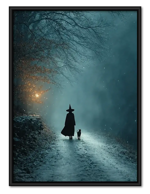 Lone Witch Walking Through Blue Fog Wall Art