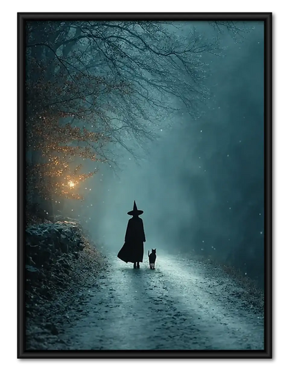 Lone Witch Walking Through Blue Fog Wall Art