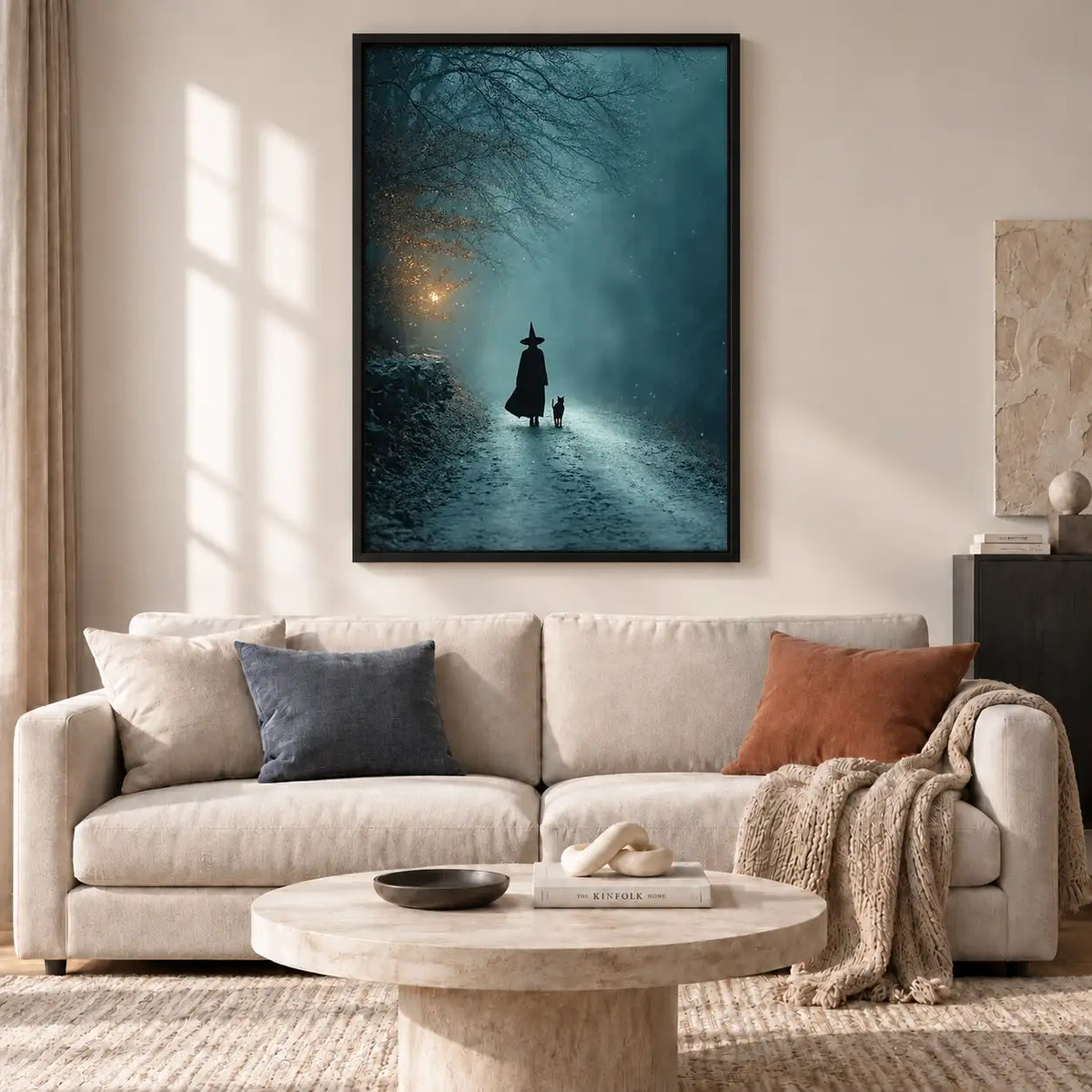 Lone Witch Walking Through Blue Fog Wall Art 2
