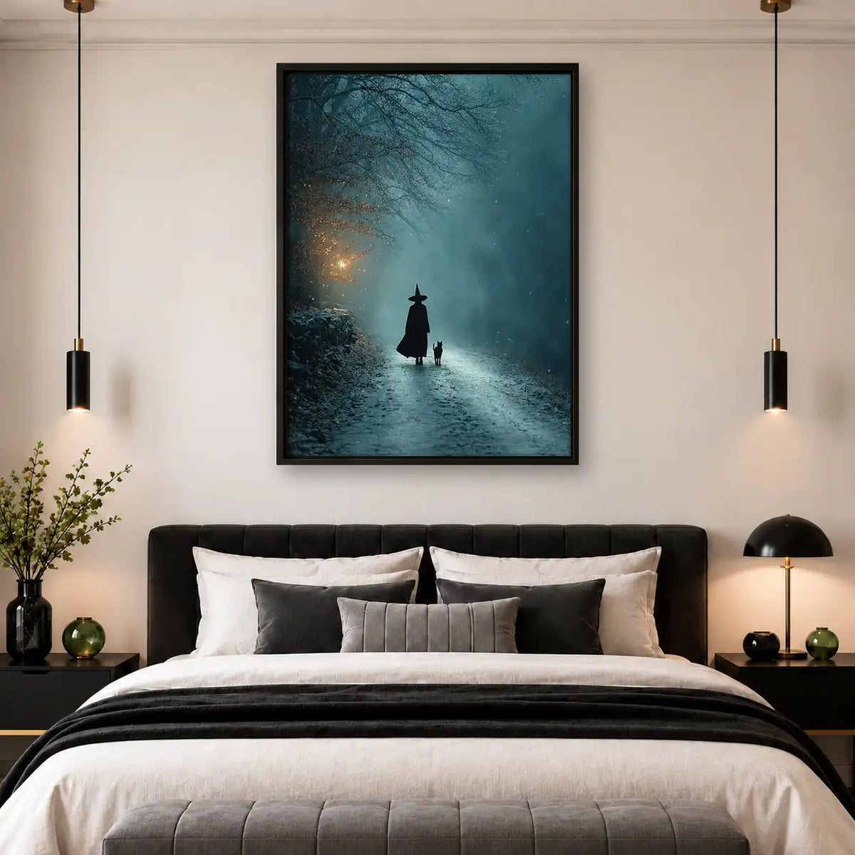 Lone Witch Walking Through Blue Fog Wall Art 4
