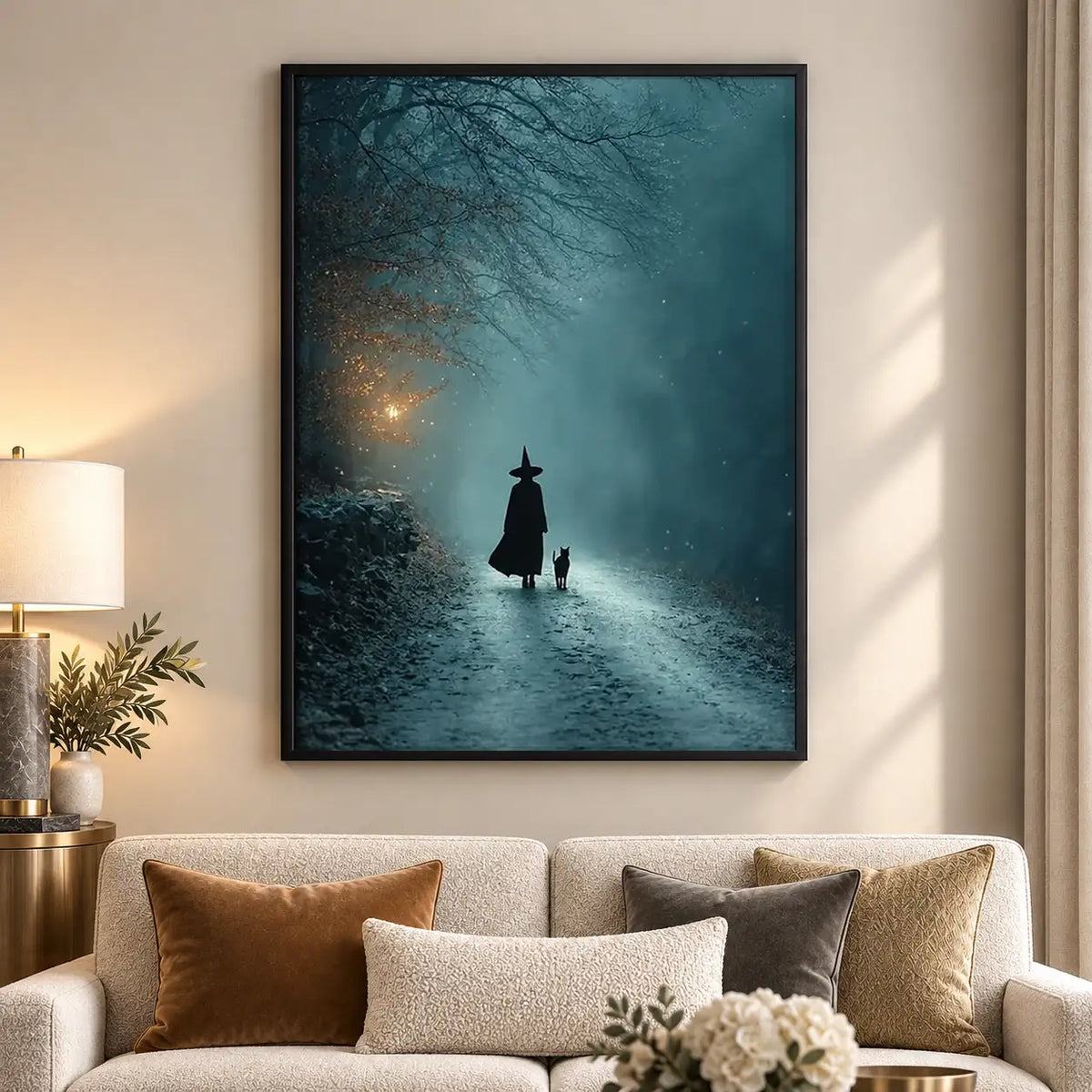 Lone Witch Walking Through Blue Fog Wall Art 5