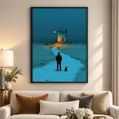 Lonely Figure at Blue Bus Stop Wall Art 5