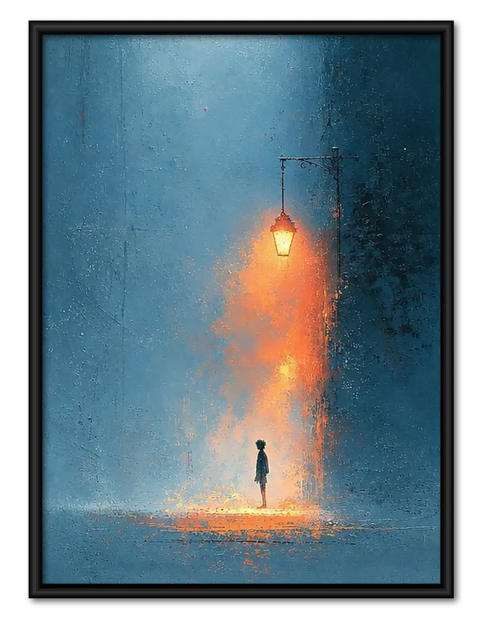 Lonely Figure beneath Glowing Light Wall Art 1