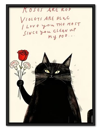 Love Letter Black Cat with Rose Wall Art