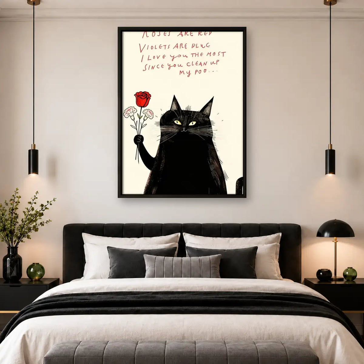 Love Letter Black Cat with Rose Wall Art 4