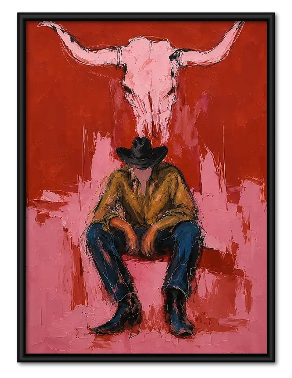 Man Seated Beneath Bull Skull Wall Art 1