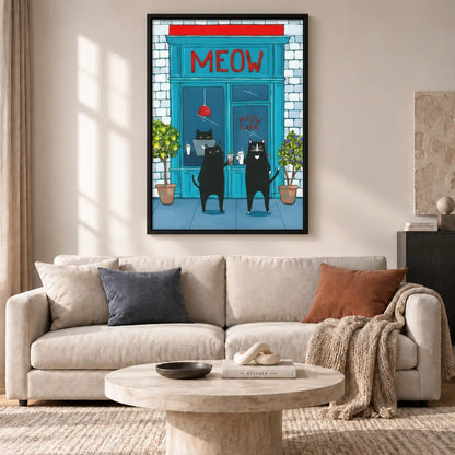 Meow Cat Cafe Storefront Wall Art 2