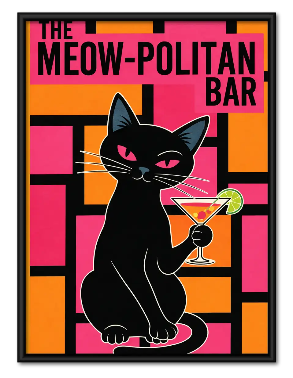 Meowpolitan Bar Black Cat Wall Art 1