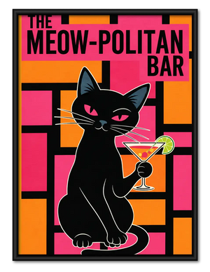 Meowpolitan Bar Black Cat Wall Art