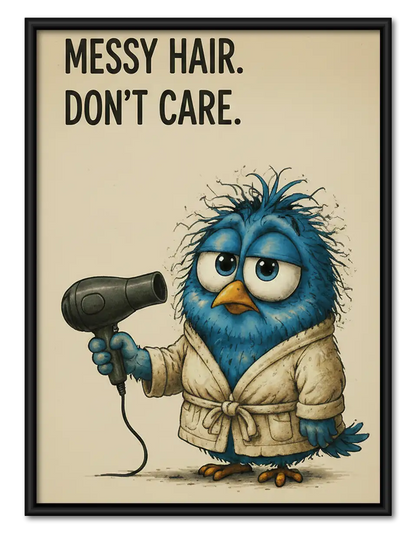 Messy Hair Funny Blue Bird Wall Art 1