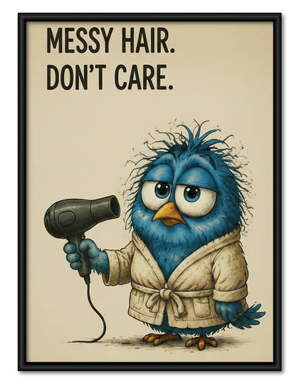 Messy Hair Funny Blue Bird Wall Art