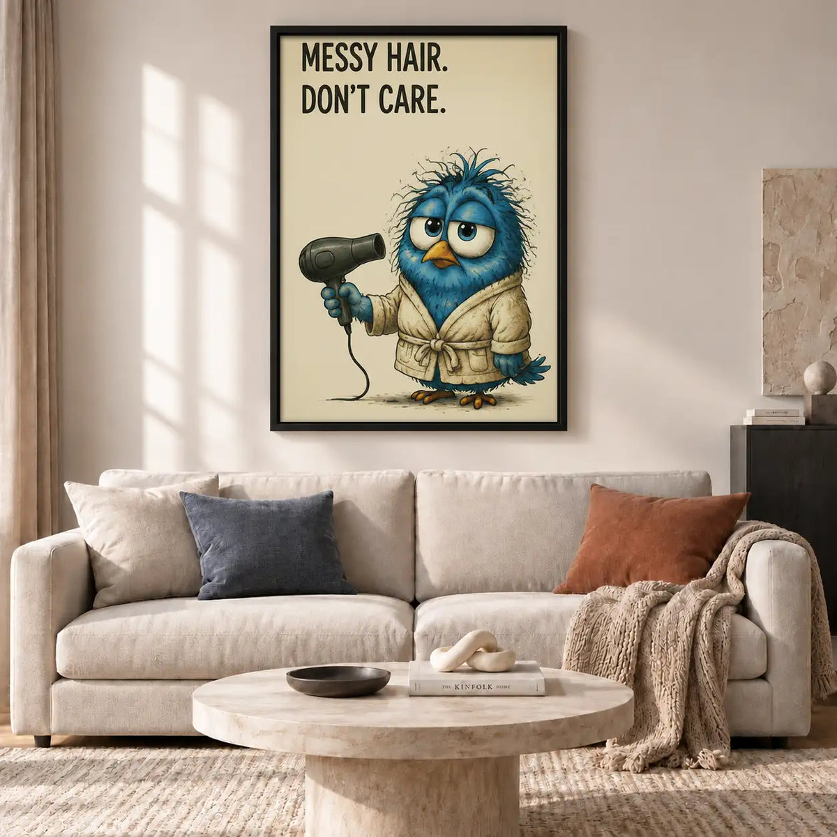 Messy Hair Funny Blue Bird Wall Art 2